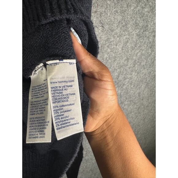 Tommy Hilfiger Sweater Men Medium Blue V‎ Neck Preppy Academia Knit Nautical NWT - Picture 4 of 8